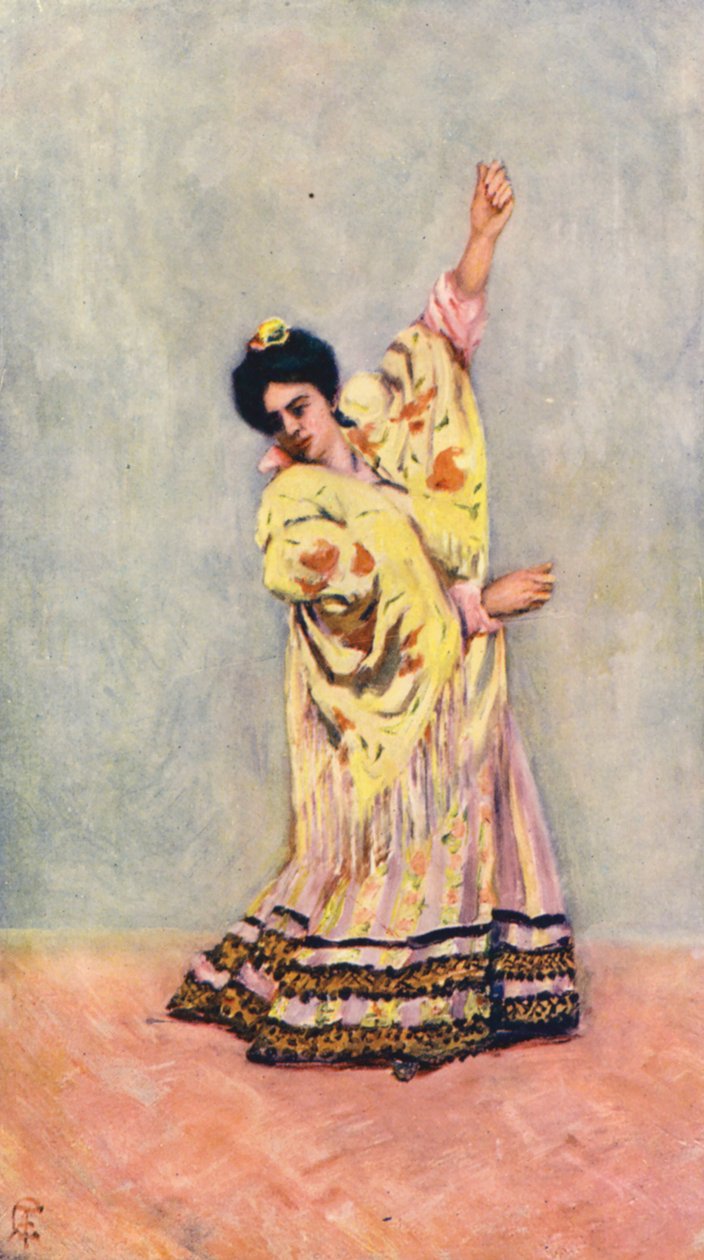 Spaanse zigeuner die de Tanga danst (kleurenlitho) door Augustine Fitzgerald