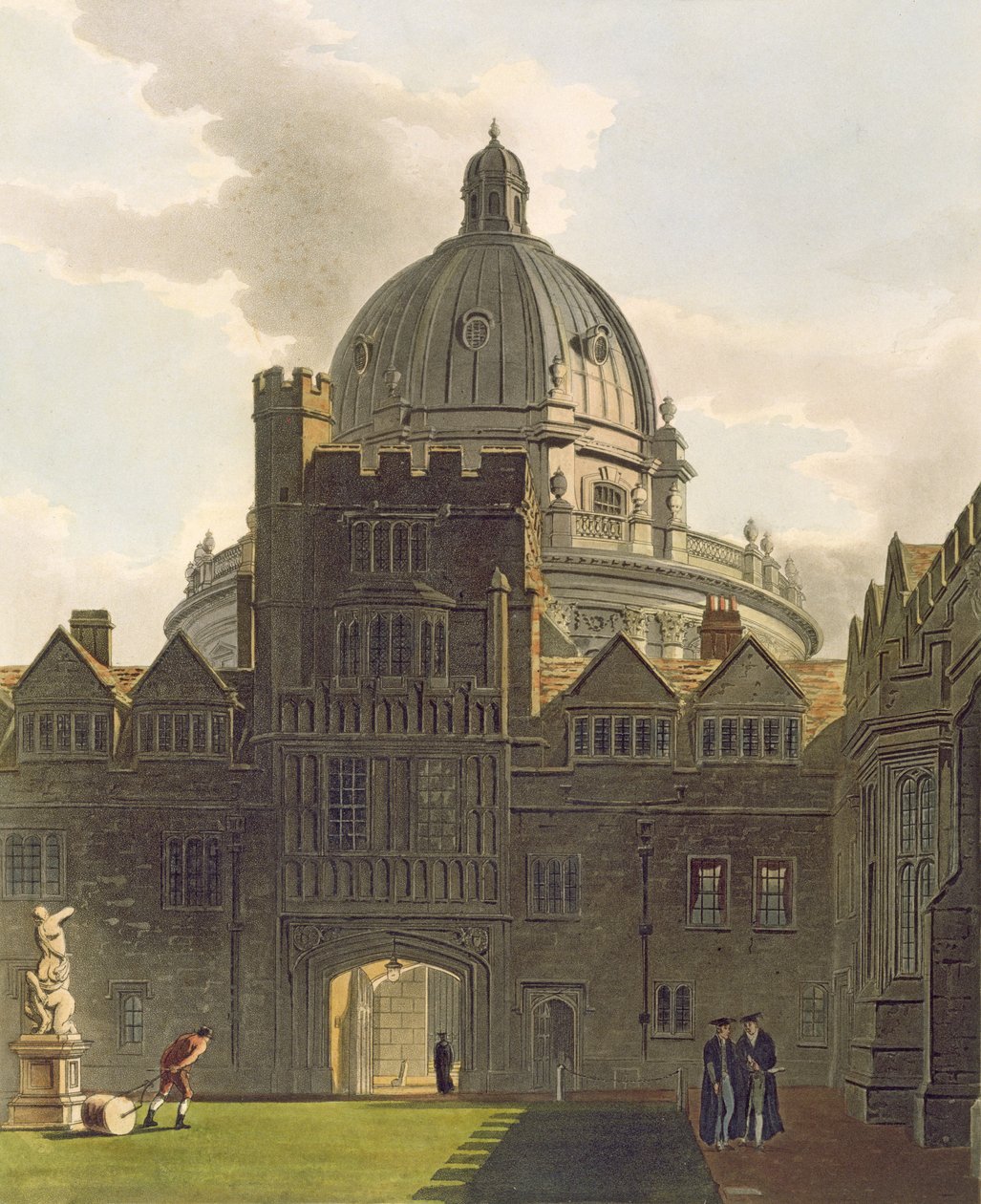 Exterieur van Brasenose College en Radcliffe Library, illustratie uit de 