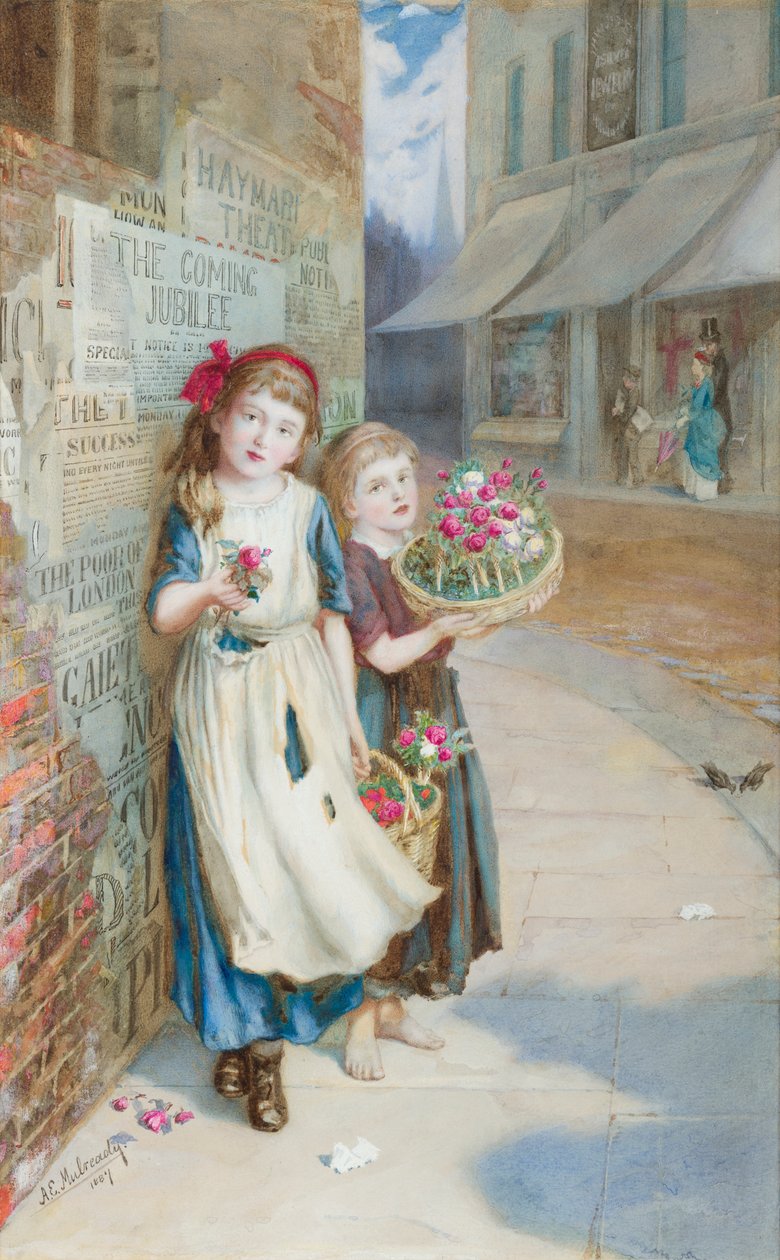 Kleine Bloemenverkopers door Augustus Edward Mulready