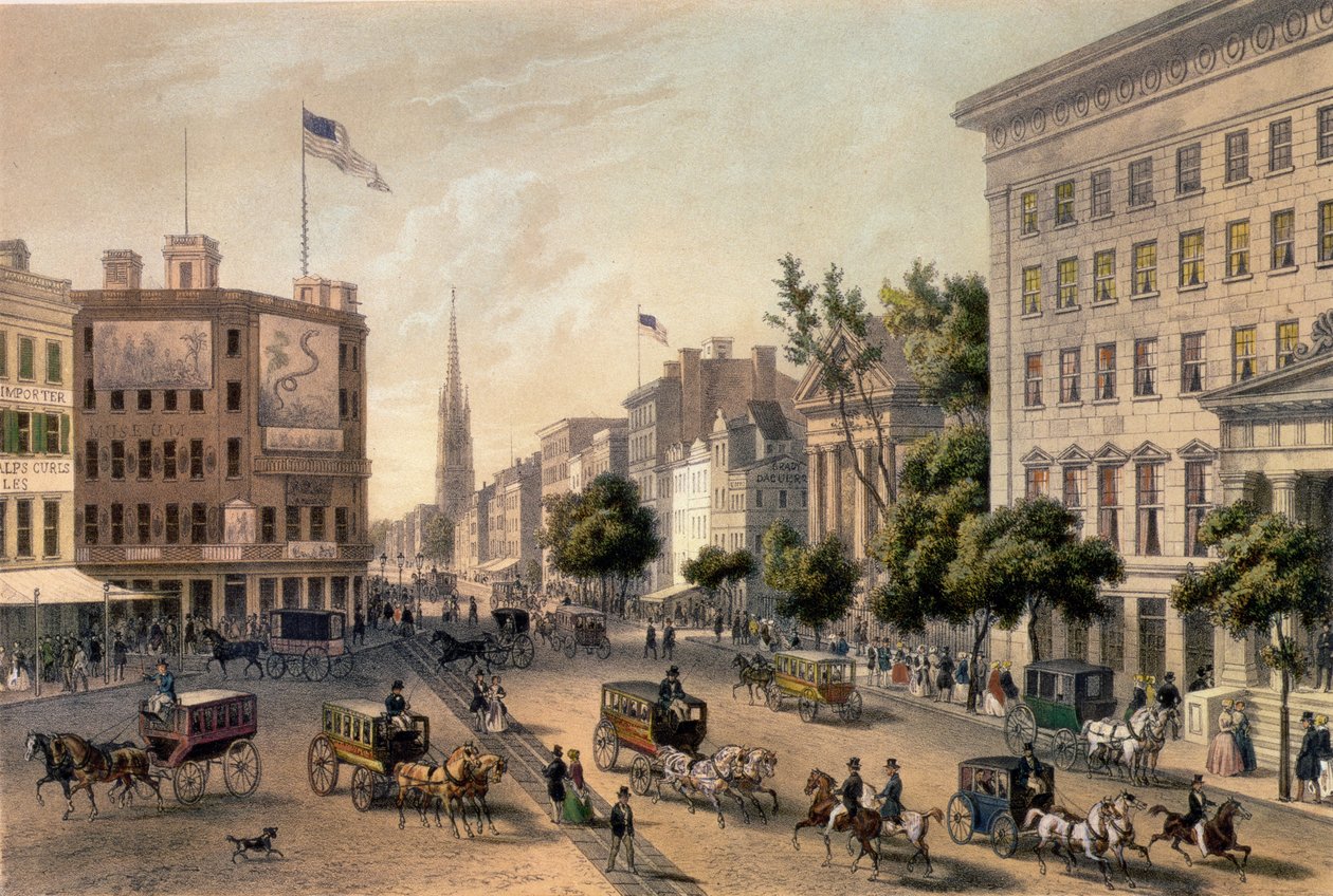 Broadway, New York, gegraveerd door Deroy, uitgegeven door Goupil und Co. door Augustus Kollner