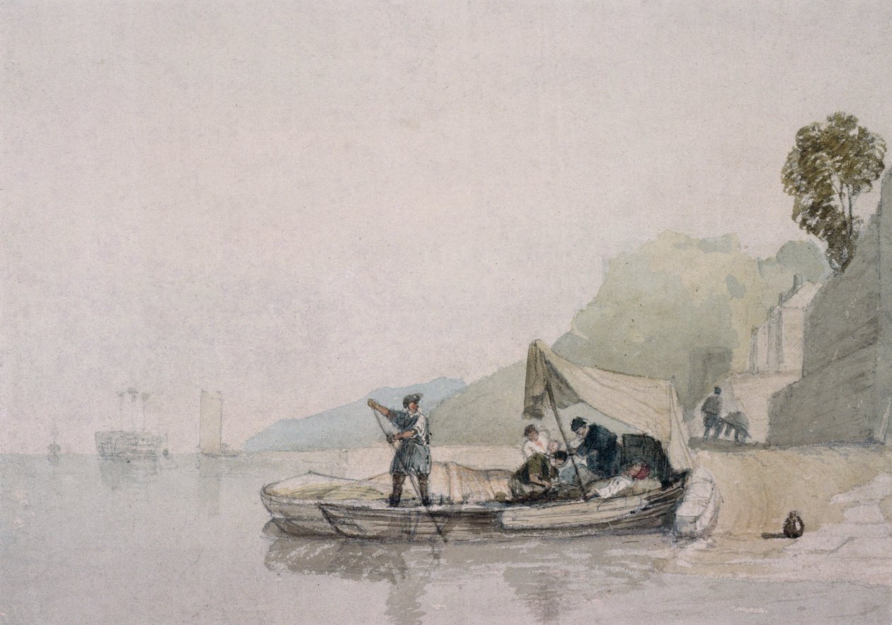 Kustscène met boten en figuren door Augustus Wall Callcott