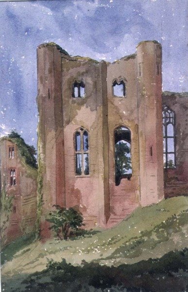 Kasteel Kenilworth, Warwick, uitzicht vanaf de toren naast de Grote Zaal door Augustus Welby Northmore Pugin