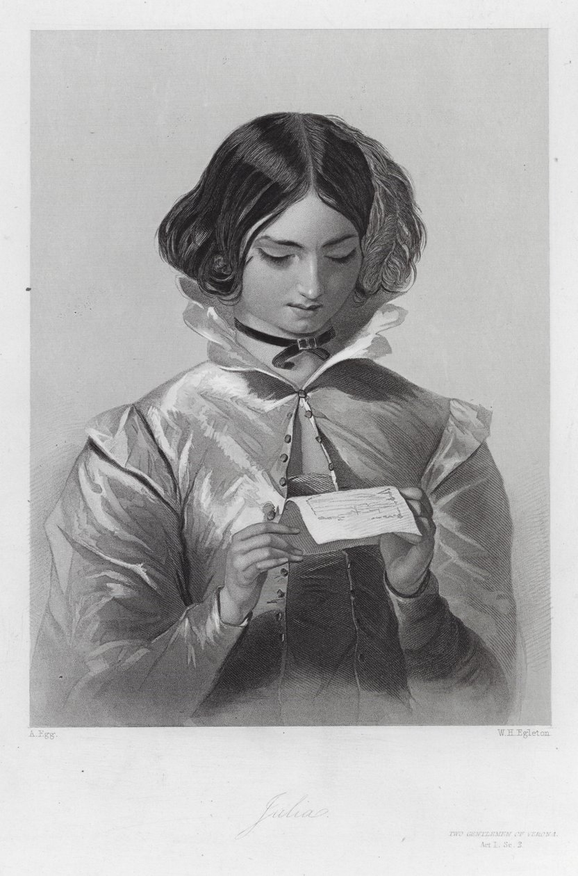 Julia, een personage in De twee heren van Verona (gravure) door Augustus (after) Egg