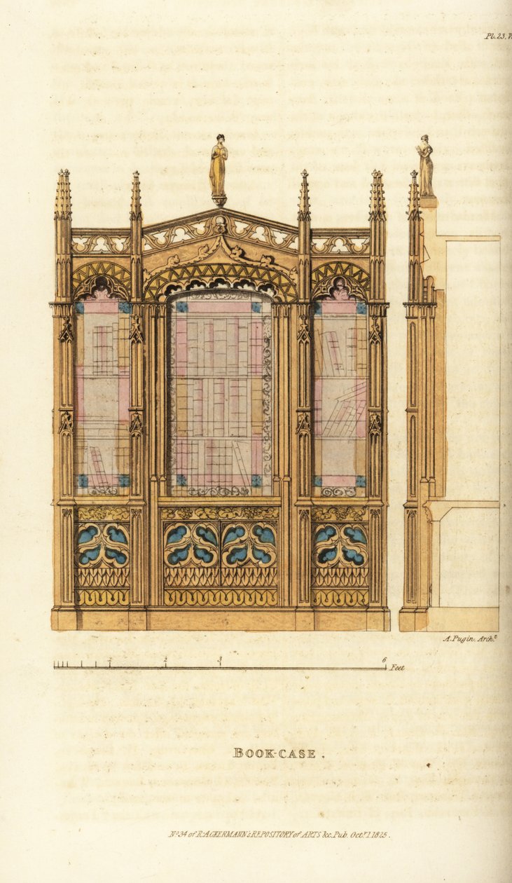 Gotische boekenkast door Augustus Charles (after) Pugin
