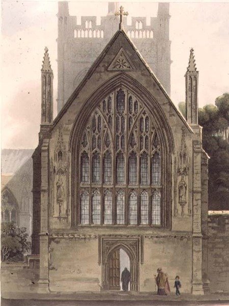 Exterieur van Merton College, tegenover het noordraam van de Ante kapel, illustratie uit de 