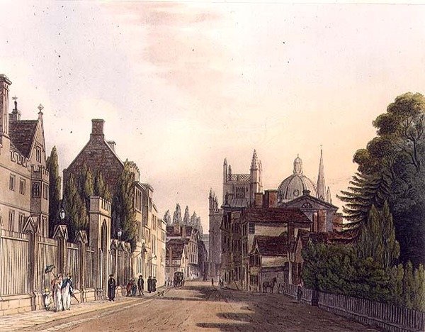 Exterieur van Wadham Hall gezien vanuit de parken, illustratie uit de 