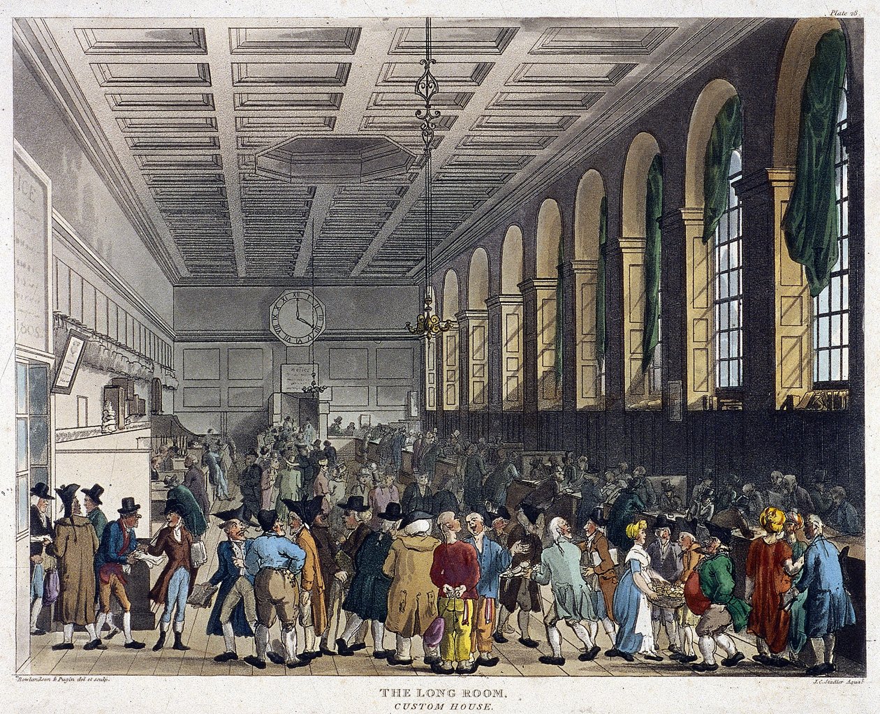 Interieur van het Douanehuis, Londen, 1808 door Augustus Charles Pugin, Thomas Rowlandson