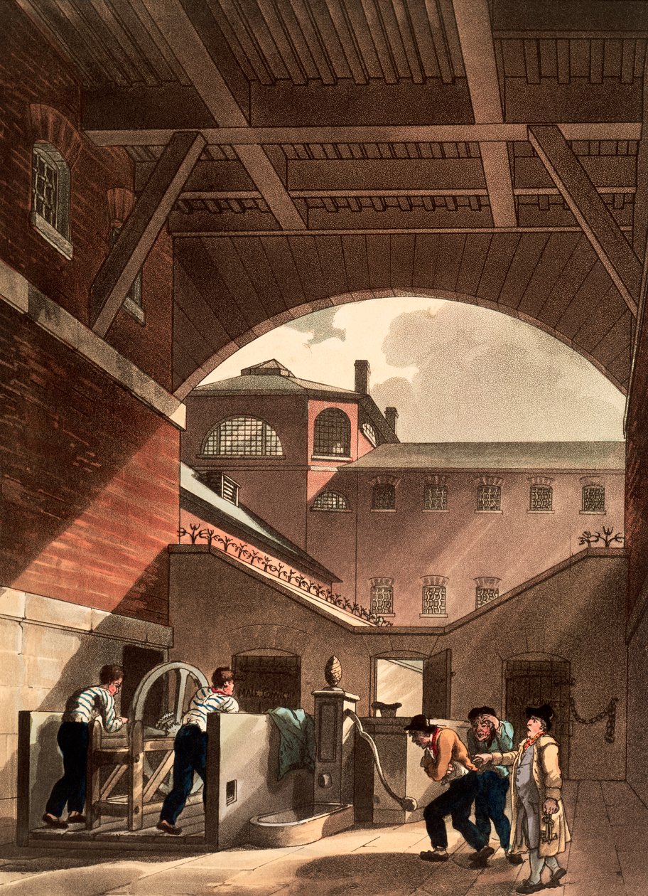 Watermachine bij Cold Bath Fields Prison, Londen, 1808 door Augustus Charles Pugin, Thomas Rowlandson