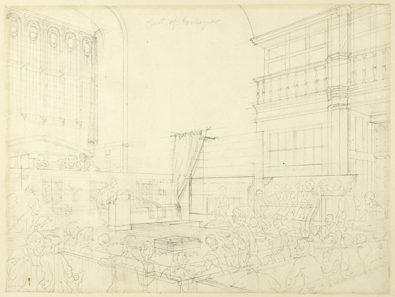 Studie voor Rechtbank van Koophandel, uit Microkosmos van Londen door Augustus Charles Pugin