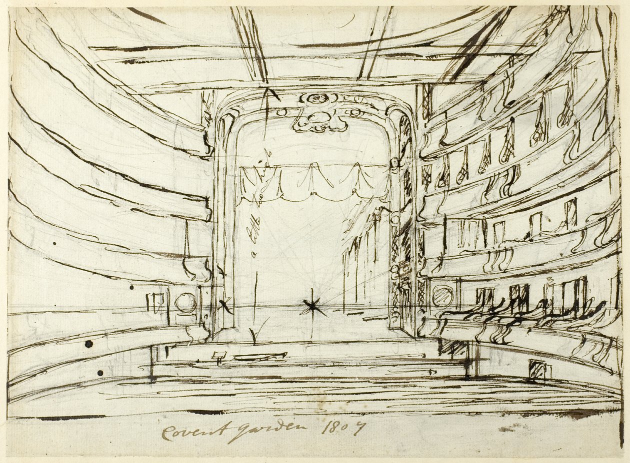 Studie voor Covent Garden Theatre, uit Microcosm of London door Augustus Charles Pugin