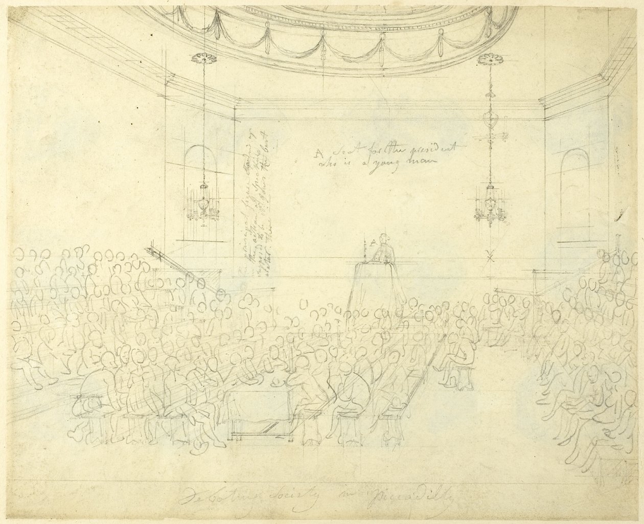Studie voor debatvereniging in Piccadilly, uit Microkosmos van Londen door Augustus Charles Pugin