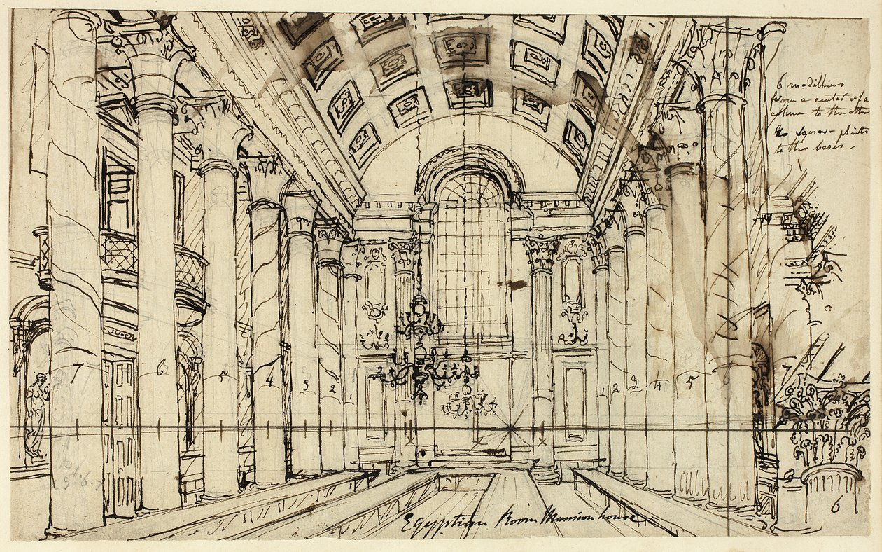 Studie voor Egyptische Hal Mansion House, uit Microcosm of London door Augustus Charles Pugin