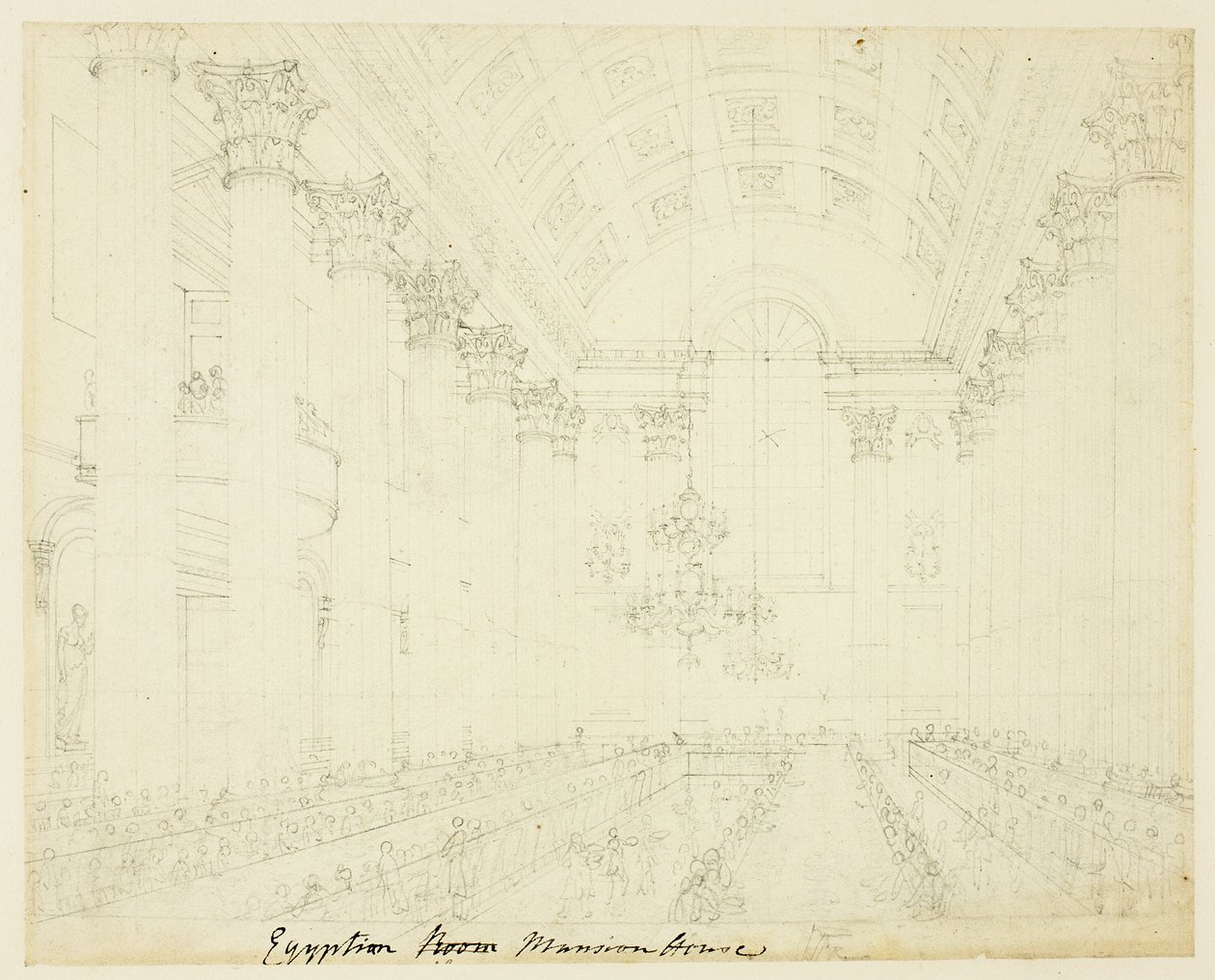 Studie voor Egyptian Hall Mansion House, uit Microcosm of London door Augustus Charles Pugin