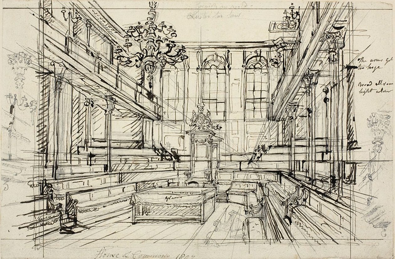 Studie voor House of Commons, uit Microcosm of London door Augustus Charles Pugin