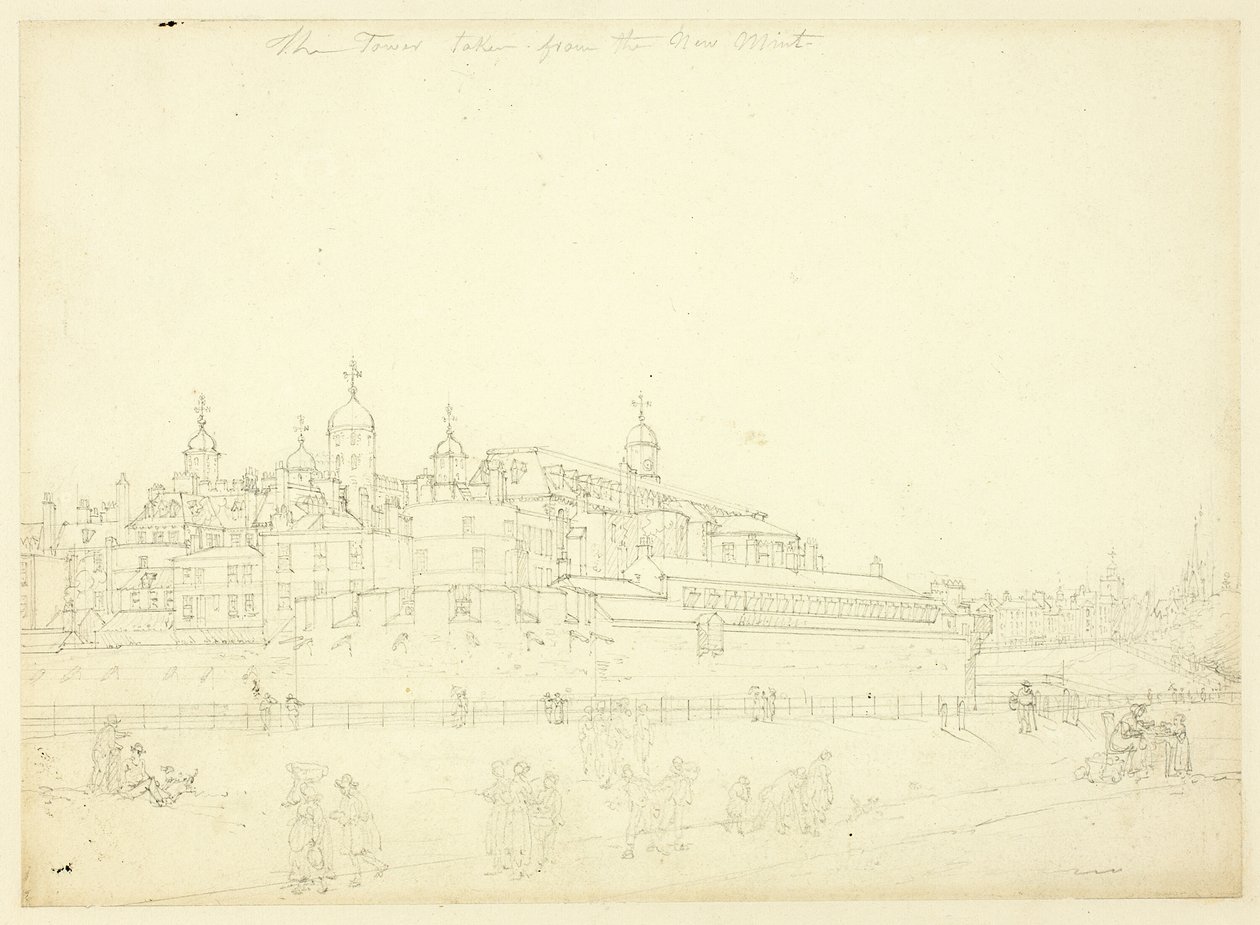 Studie voor De toren genomen van de nieuwe munt, uit Microcosm of London door Augustus Charles Pugin