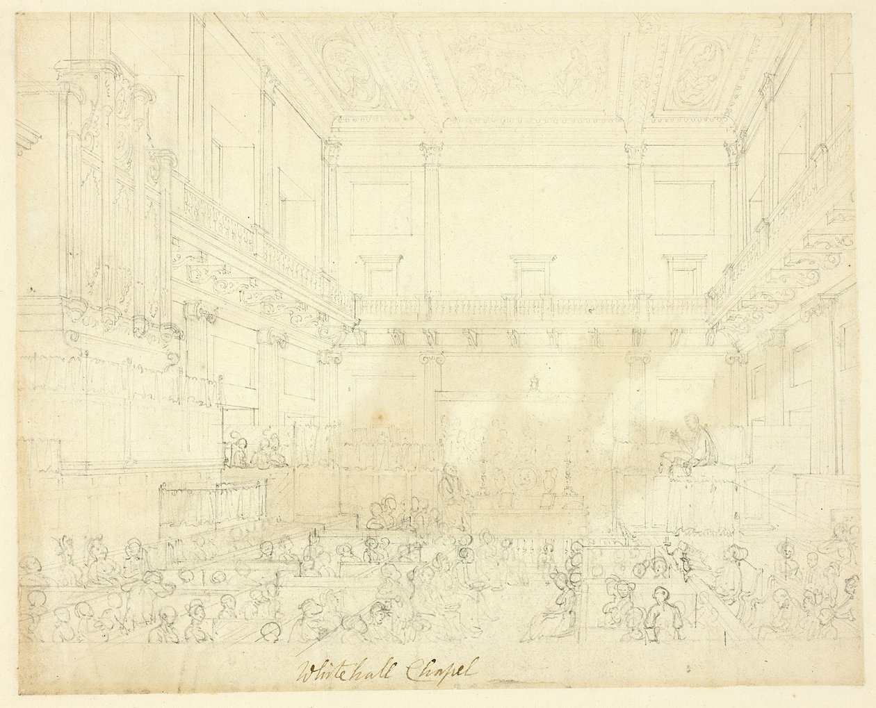 Studie voor Whitehall Chapel, uit Microcosm of London door Augustus Charles Pugin