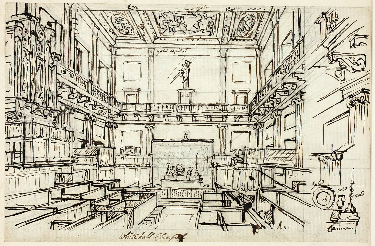 Studie voor Whitehall Chapel, uit Microcosm of London door Augustus Charles Pugin