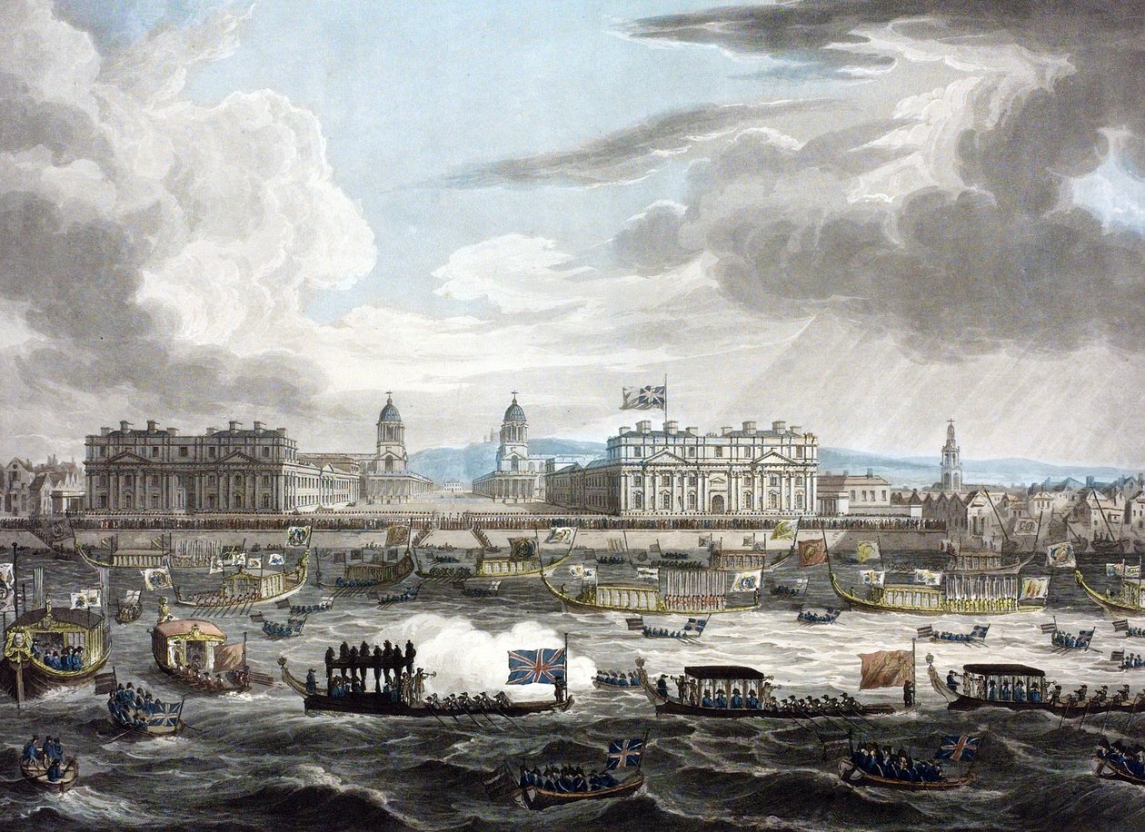 De begrafenisstoet van wijlen Lord Viscount Horatio Nelson door Augustus Charles Pugin