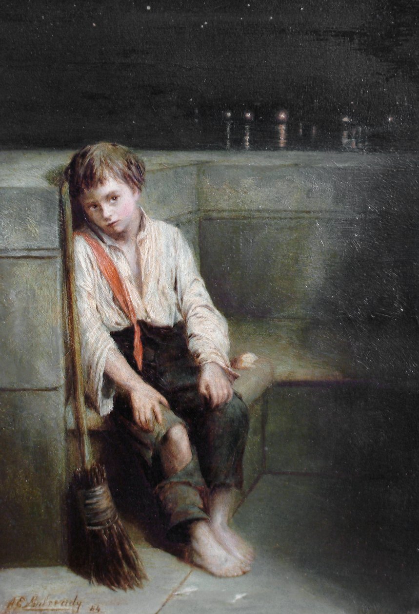 Een Londense Jo - het einde van de dag door Augustus Edwin Mulready