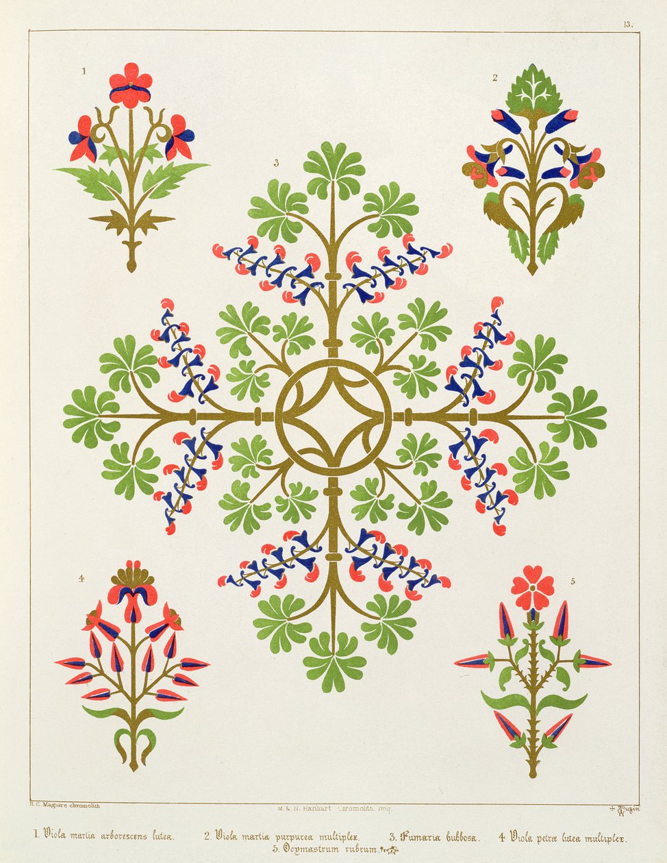 Rozenmotief behangontwerp, gedrukt door M. und N. Hanhart door Augustus Welby Northmore Pugin