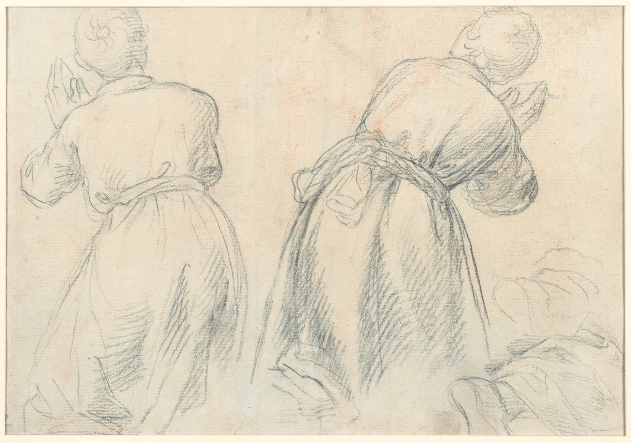 Zittende vrouw met studies van armen en benen (recto); Studies van knielende jongeren (verso) door Aurelio Lomi
