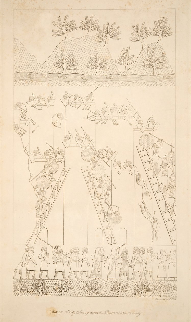 Een stad ingenomen door aanval - Gevangenen weggevoerd, uit Monumenten van Nineveh door Austen Henry Layard