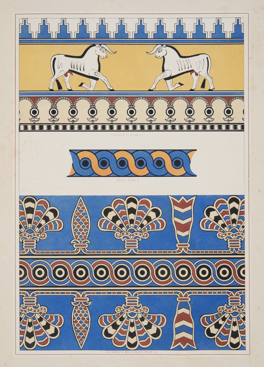 Geschilderde ornamenten uit Nimroud, uit Monumenten van Nineveh door Austen Henry Layard