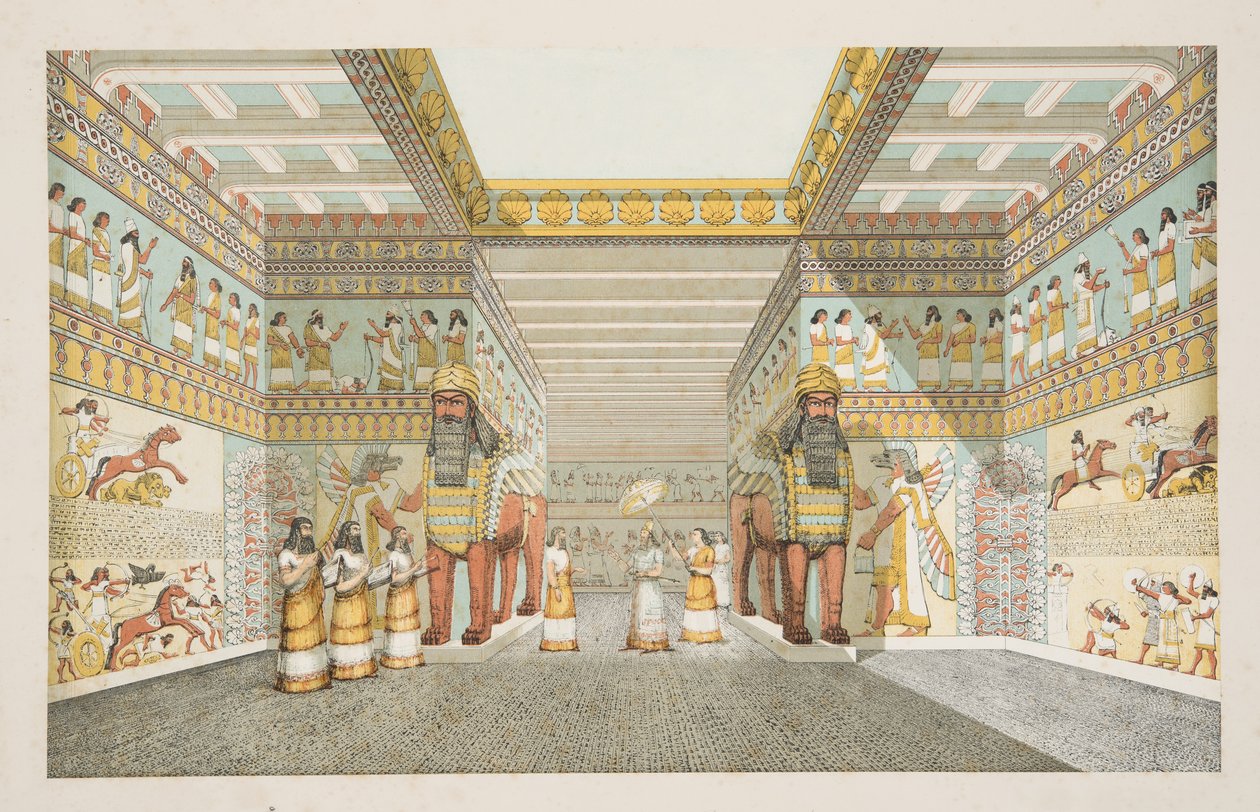 Reconstructie van de Hal van een Assyrisch paleis, uit Monumenten van Nineveh, gepubliceerd 1849 door Austen Henry Layard
