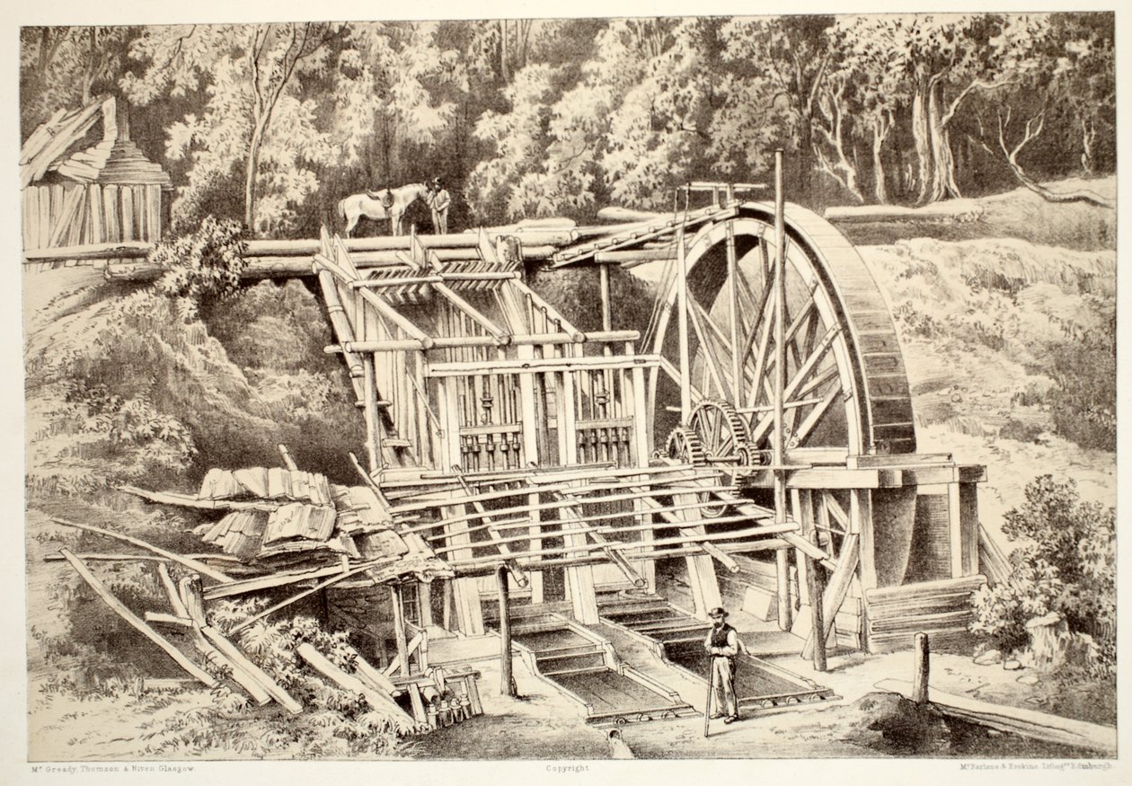 Kwartskneuzingsmolen, uit The History of Australasia door David Blair, McGrady, Thomson, en Niven, 1879 door Australian School