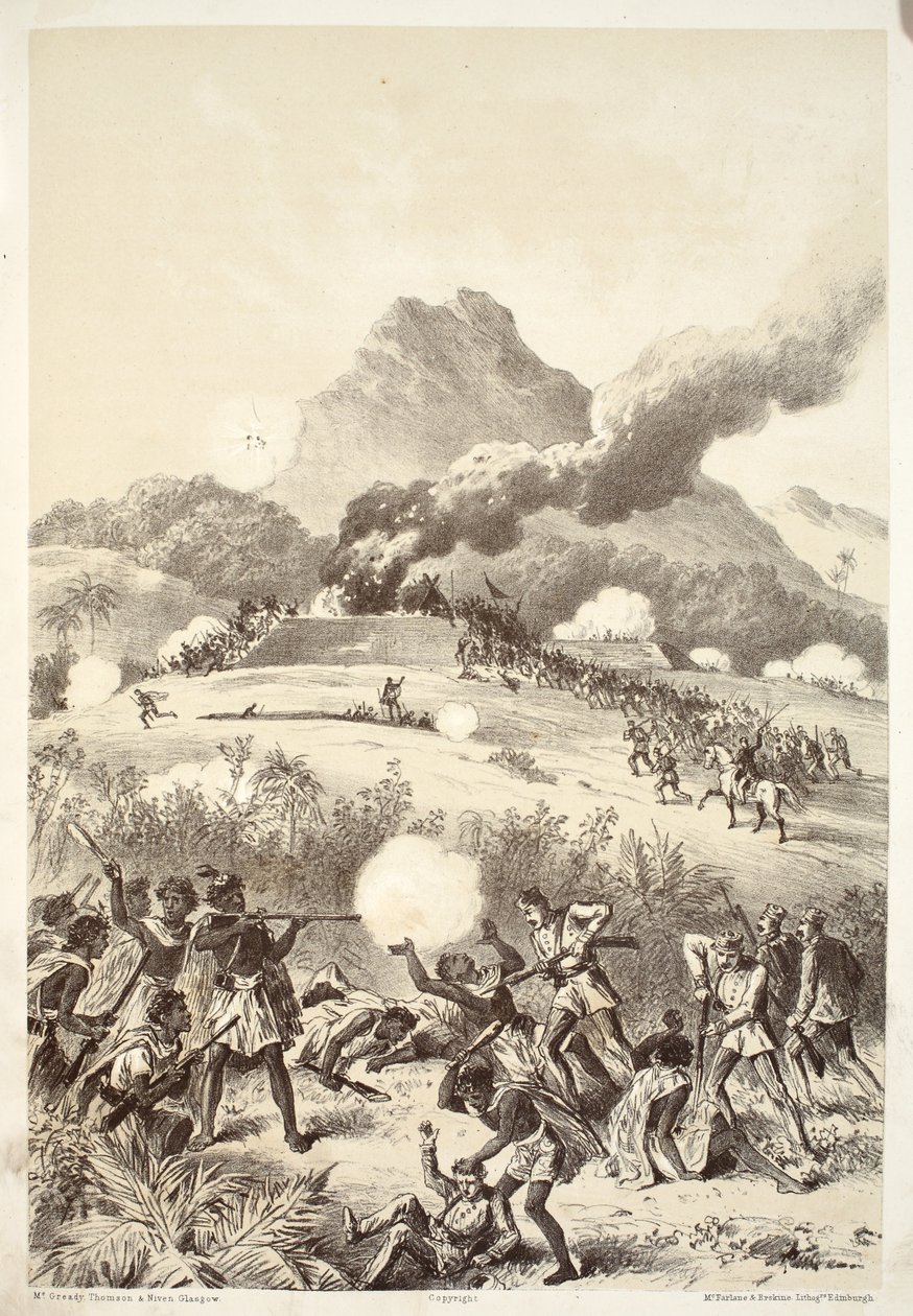 Het innemen van een Maori-redoute, uit The History of Australasia door David Blair, McGrady, Thomson, en Niven, 1879 door Australian School
