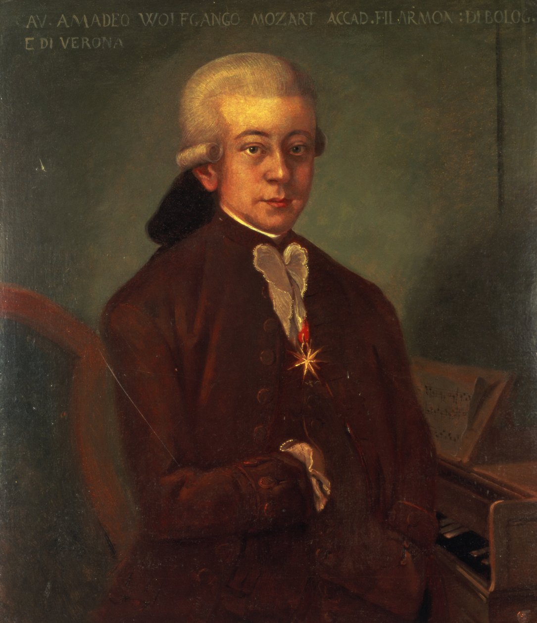 Portret van Wolfgang Amadeus Mozart (1756-91) met de Orde van de Gouden Spoor, 1777 door Austrian School