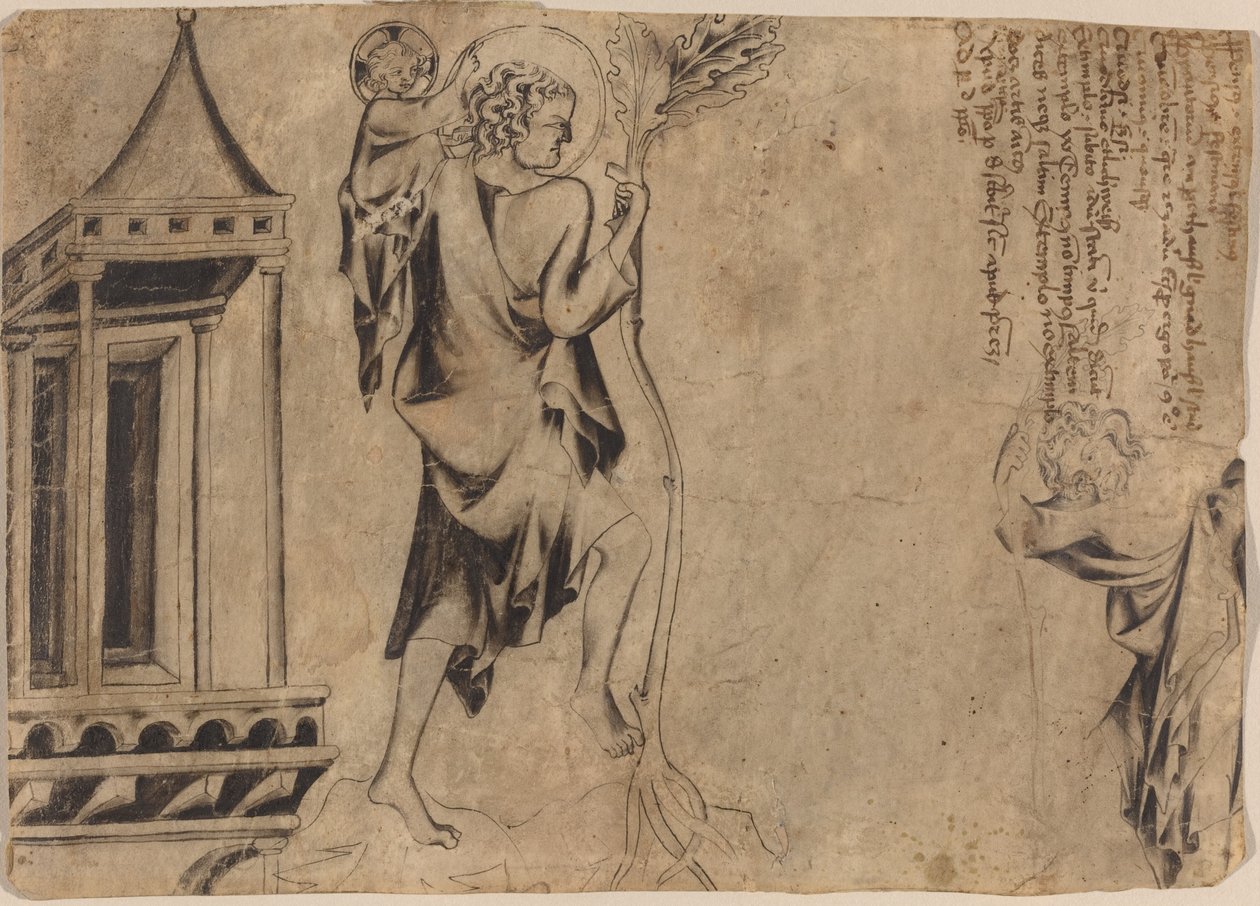 Een aedicule met twee studies van Sint Christoffel door Austrian 14th Century