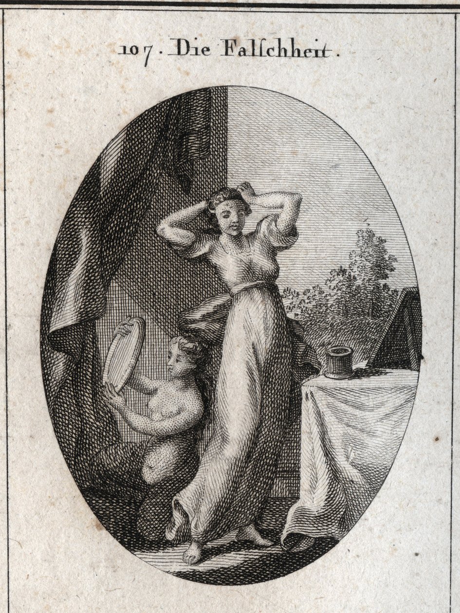 Allegorie van valsheid. Gravure in "Iconologie oder Ideen aus dem Gebiete der Leidenschaften und Allegorien bildich dargestellt fur Zeichner, Mahler" door Austrian School