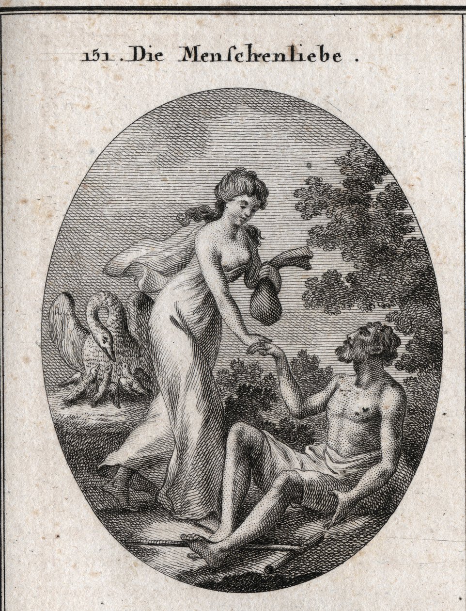 Allegorie van filantropie. Gravure in "Iconologie oder Ideen aus dem Gebiete der Leidenschaften und Allegorien bildich dargestellt fur Zeichner, Mahler" door Austrian School