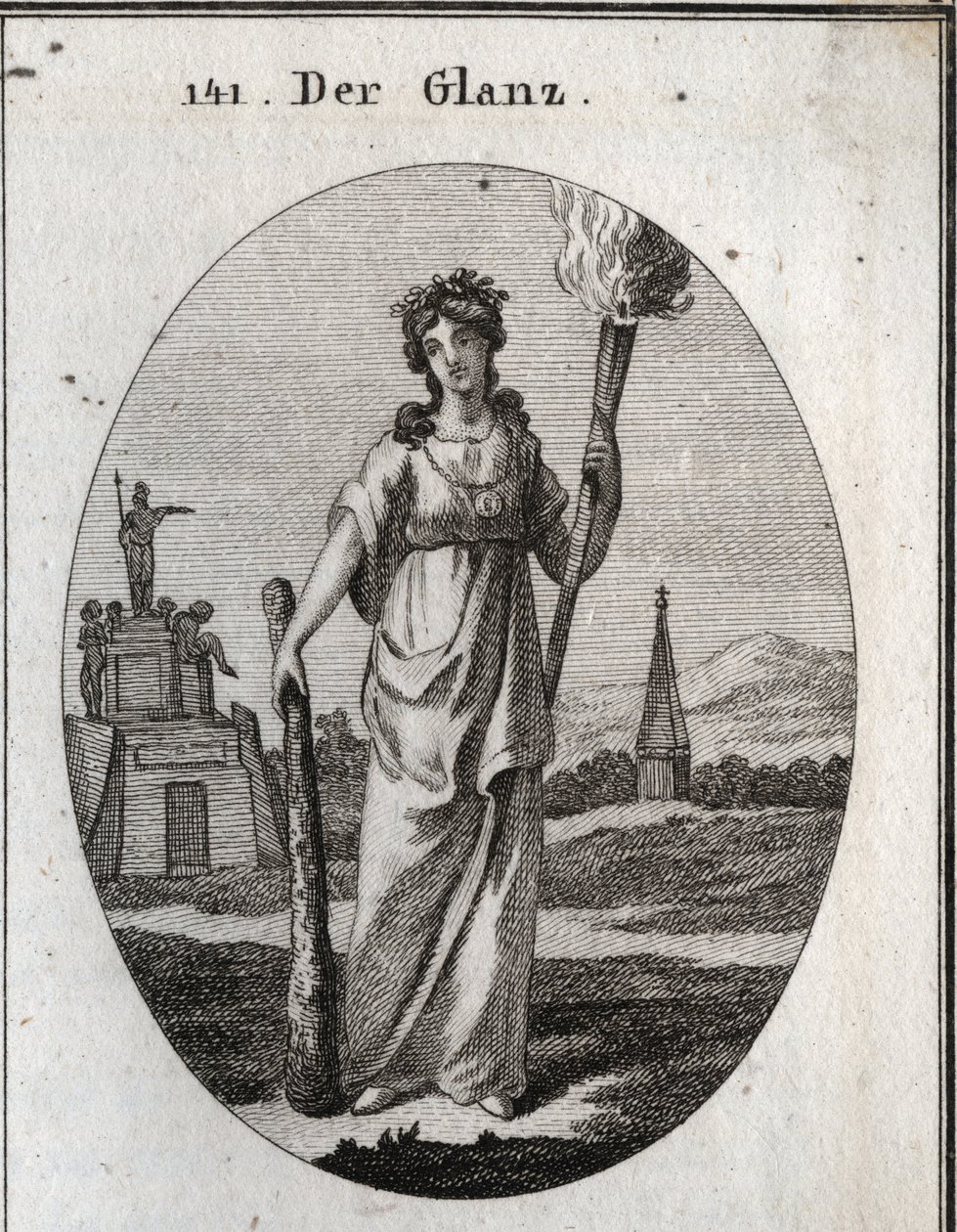 Allegorie van pracht. Gravure in "Iconologie oder Ideen aus dem Gebiete der Leidenschaften und Allegorien bildich dargestellt fur Zeichner, Mahler" door Austrian School