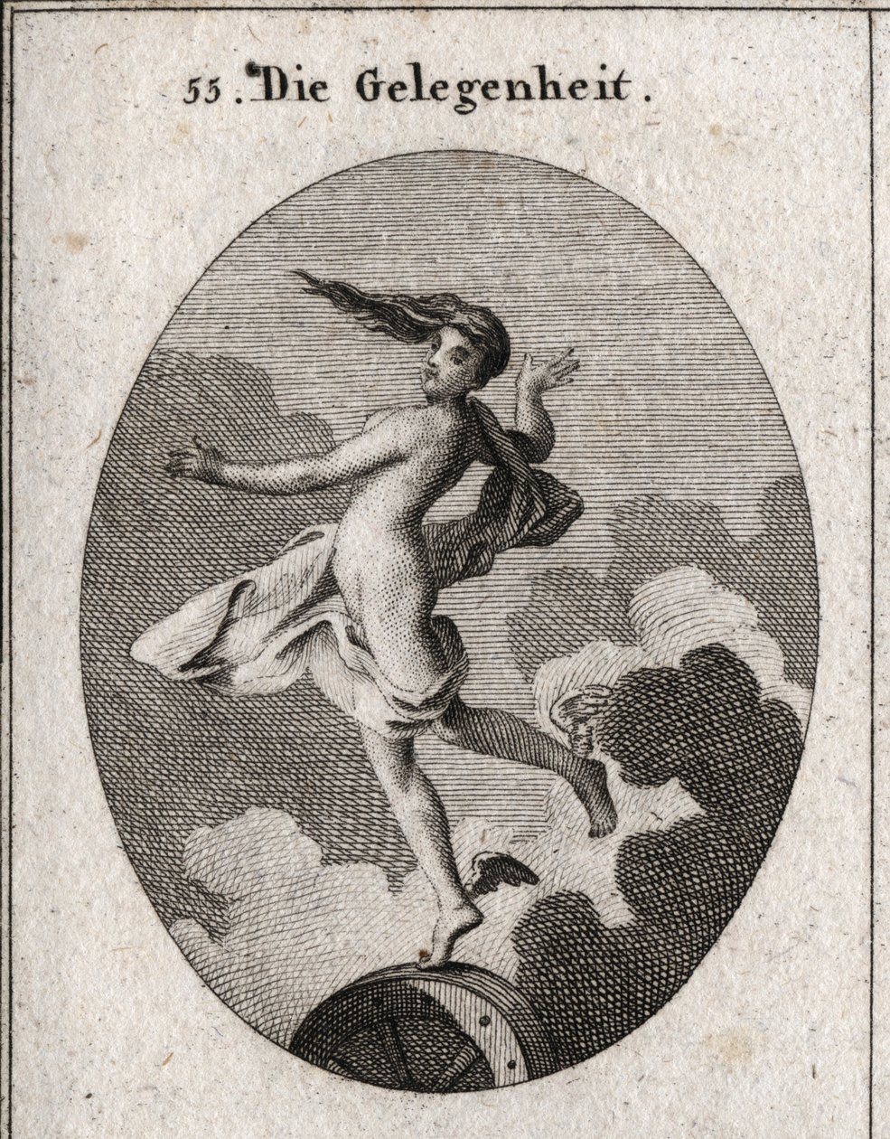 Allegorie van de gelegenheid. Gravure in "Iconologie oder Ideen aus dem Gebiete der Leidenschaften und Allegorien bildich dargestellt fur Zeichner, Mahler" door Austrian School