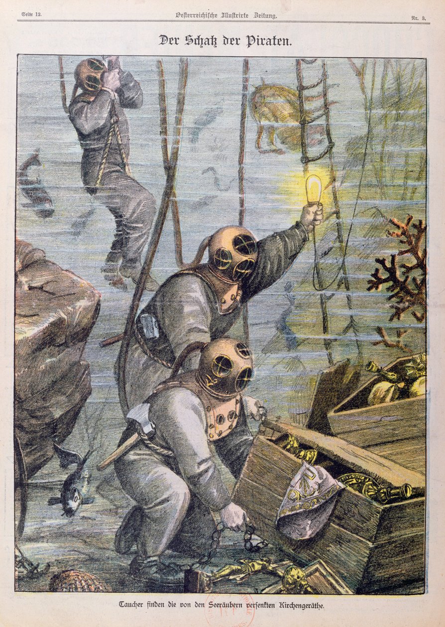 Duikers vinden schatten geplunderd door piraten uit kerken, 1897 door Austrian School