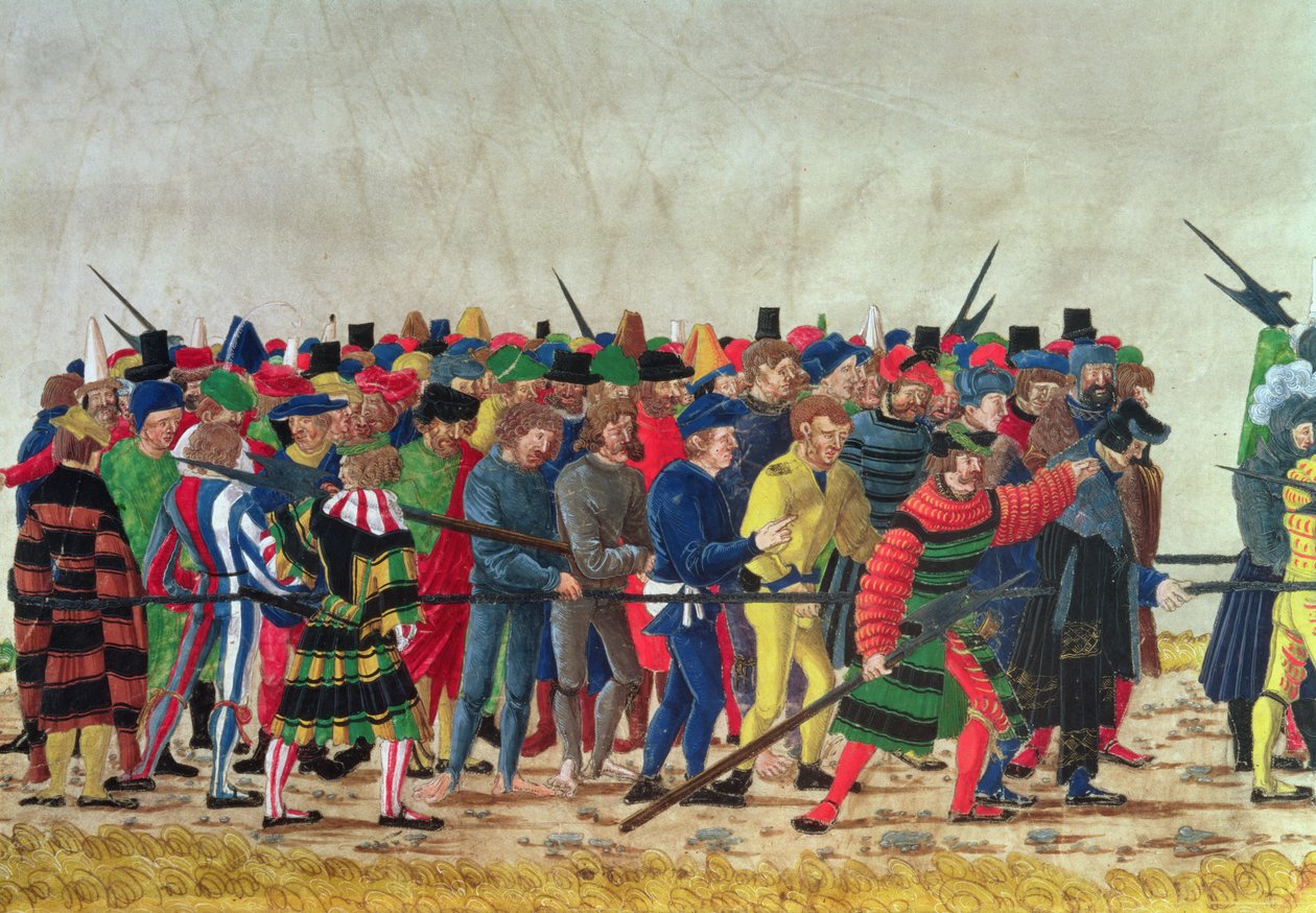 Helmbardiers van Maximiliaan I (1459-1519) bewaken Franse gevangenen door Austrian School