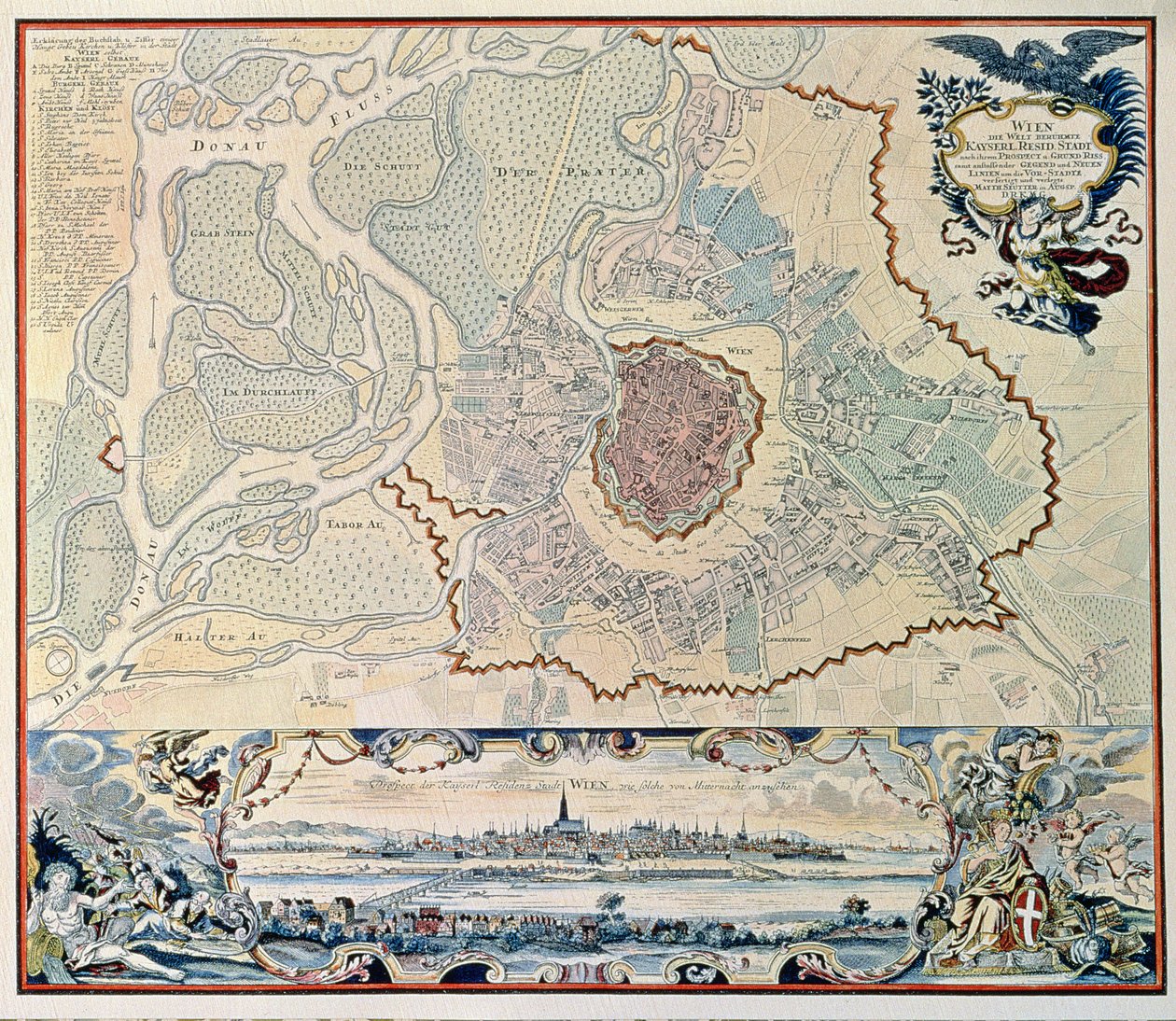 Plattegrond van de stad Wenen, naar een gravure van 1720 door Austrian School