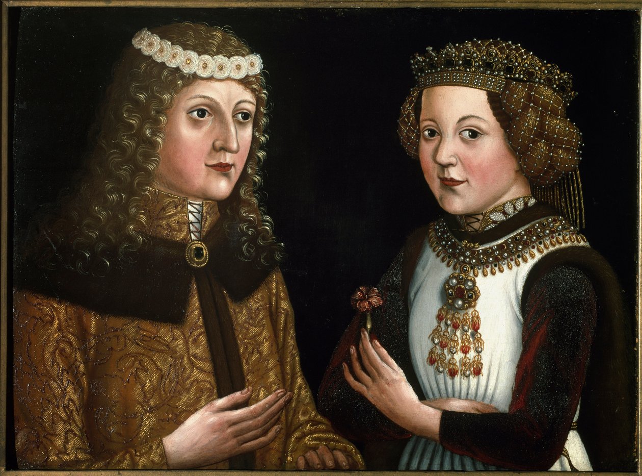 Portret van Ladislaus Posthumus, Koning van Bohemen, Hongarije en Kroatië, met zijn verloofde Magdalena van Valois door Austrian School