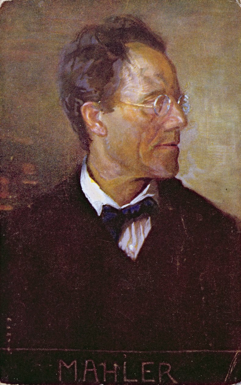 Ansichtkaart met een portret van Gustav Mahler (1860-1911) ca 1910 (kleurenlitho) door Austrian School