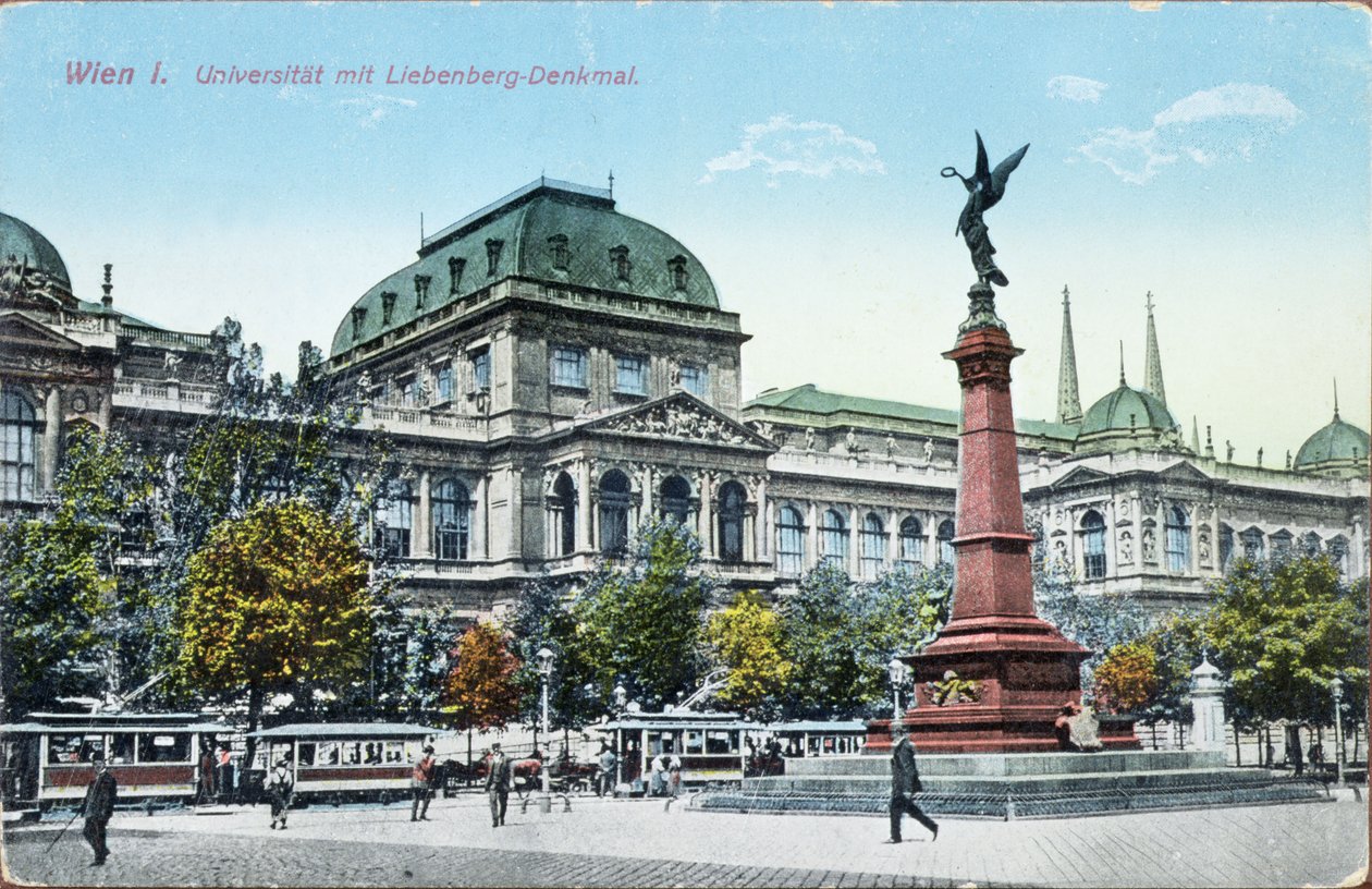 Ansichtkaart met de Universiteit van Wenen en het Liebenberg Monument, c.1915 door Austrian School