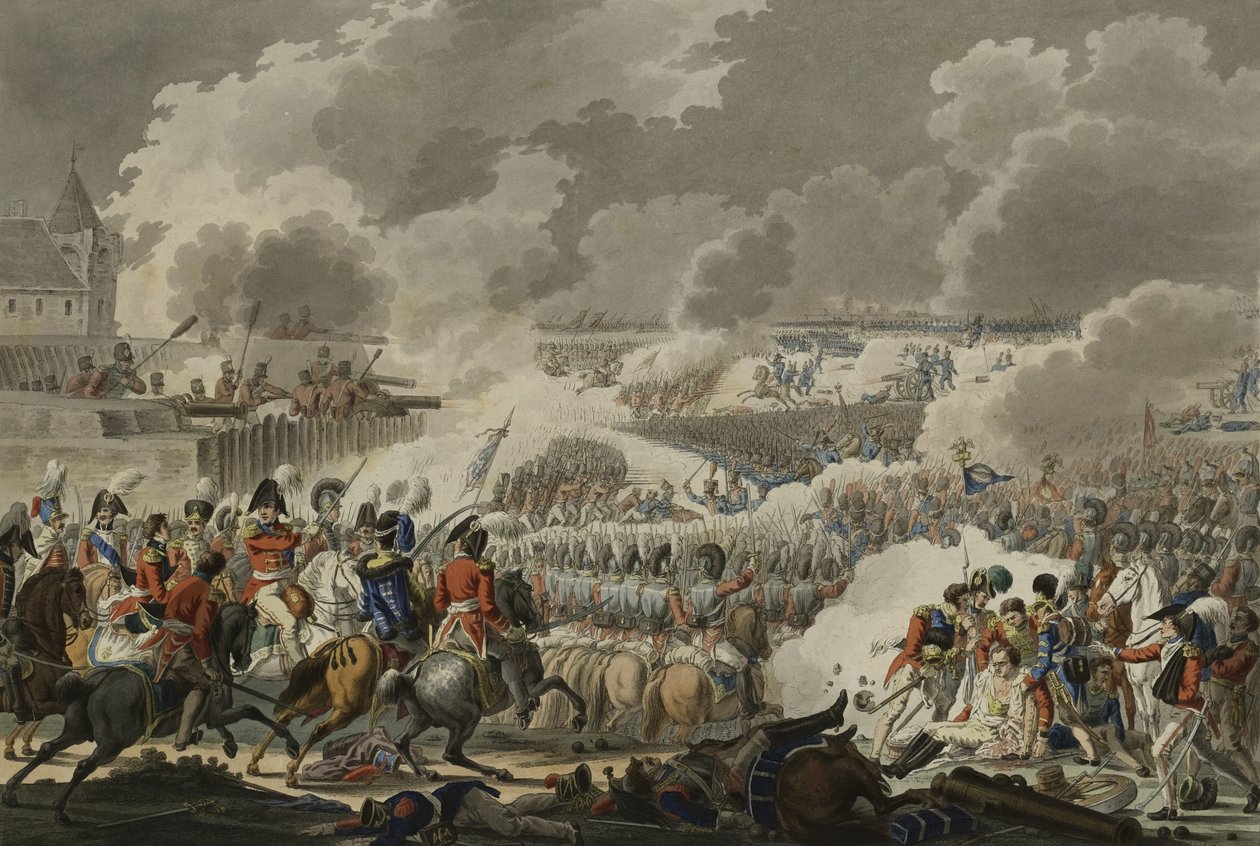 De Slag bij Waterloo, 18 juni 1815, uitgegeven door Artaria en Co, circa 1820 (gekleurde ets) door Austrian School