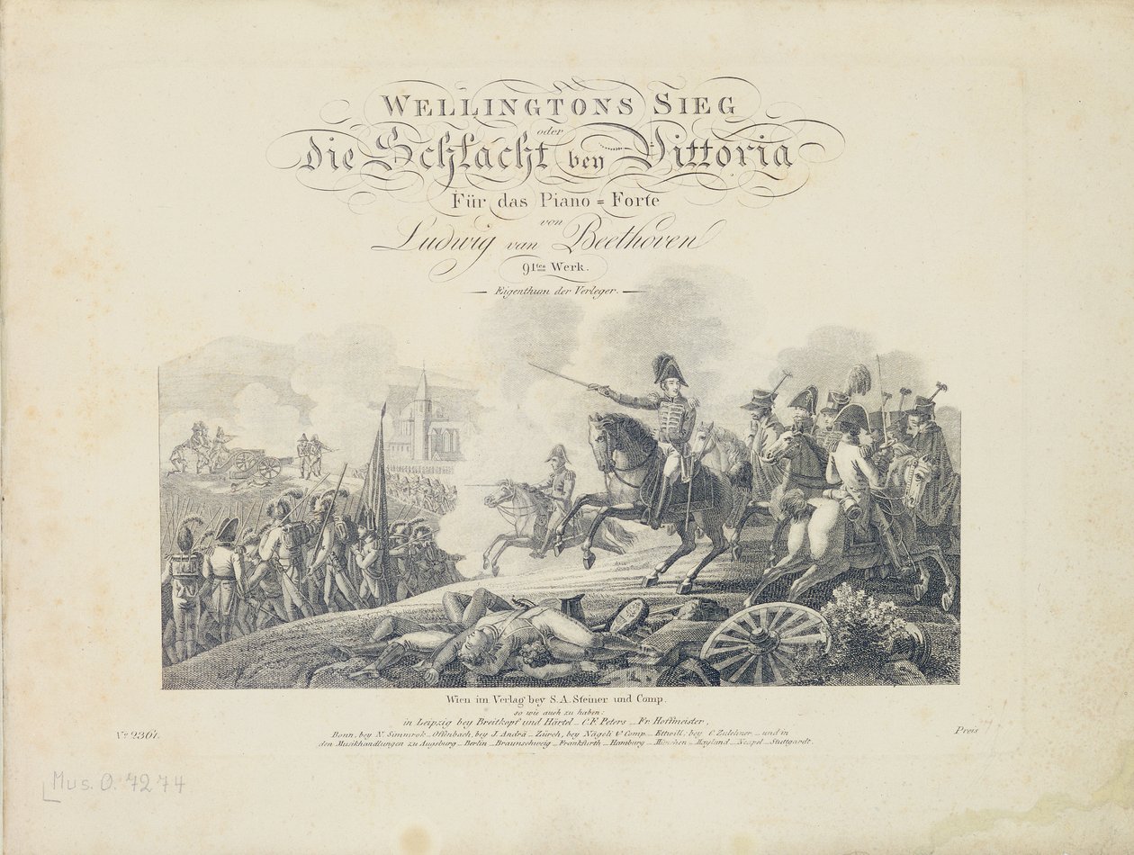 Titelpagina van Wellingtons Victory, Op. 91, gepubliceerd door S.A. Steiner & Comp., Wenen door Austrian School
