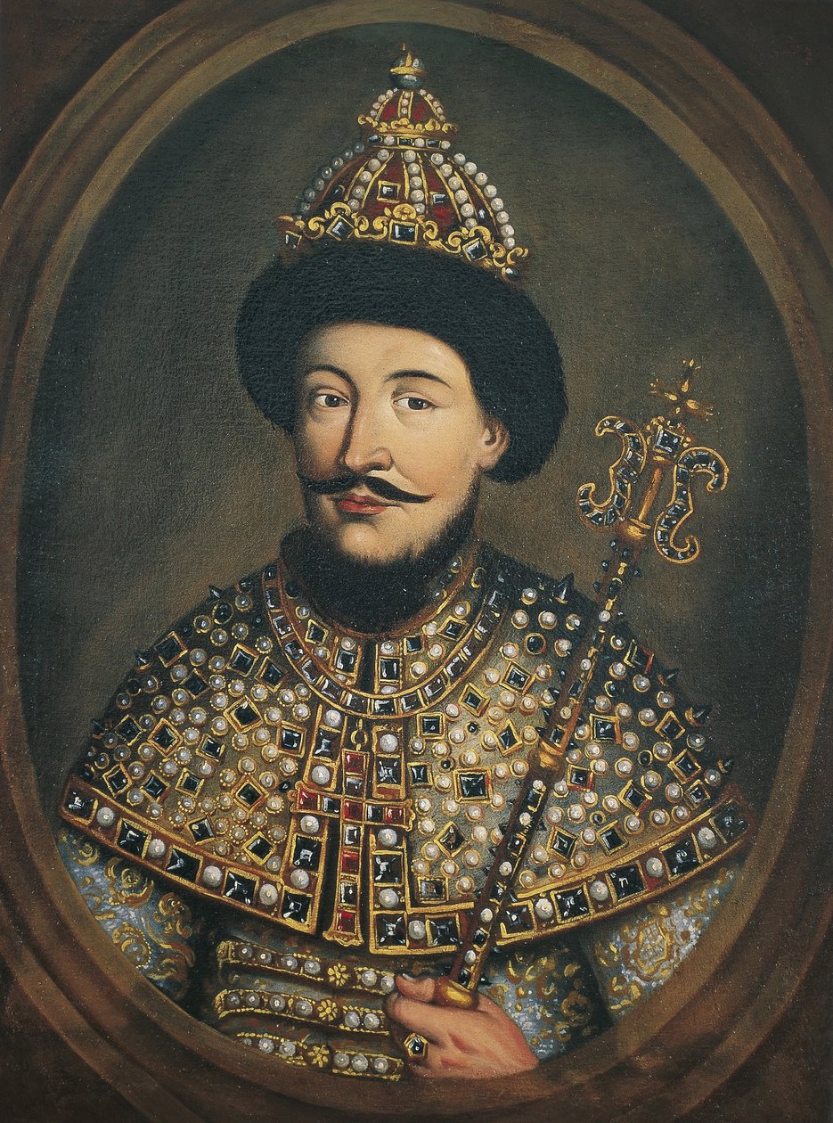 Portret van tsaar Alexis I Mikhailovich van Rusland 1629-1676, 1670s door Austrian master