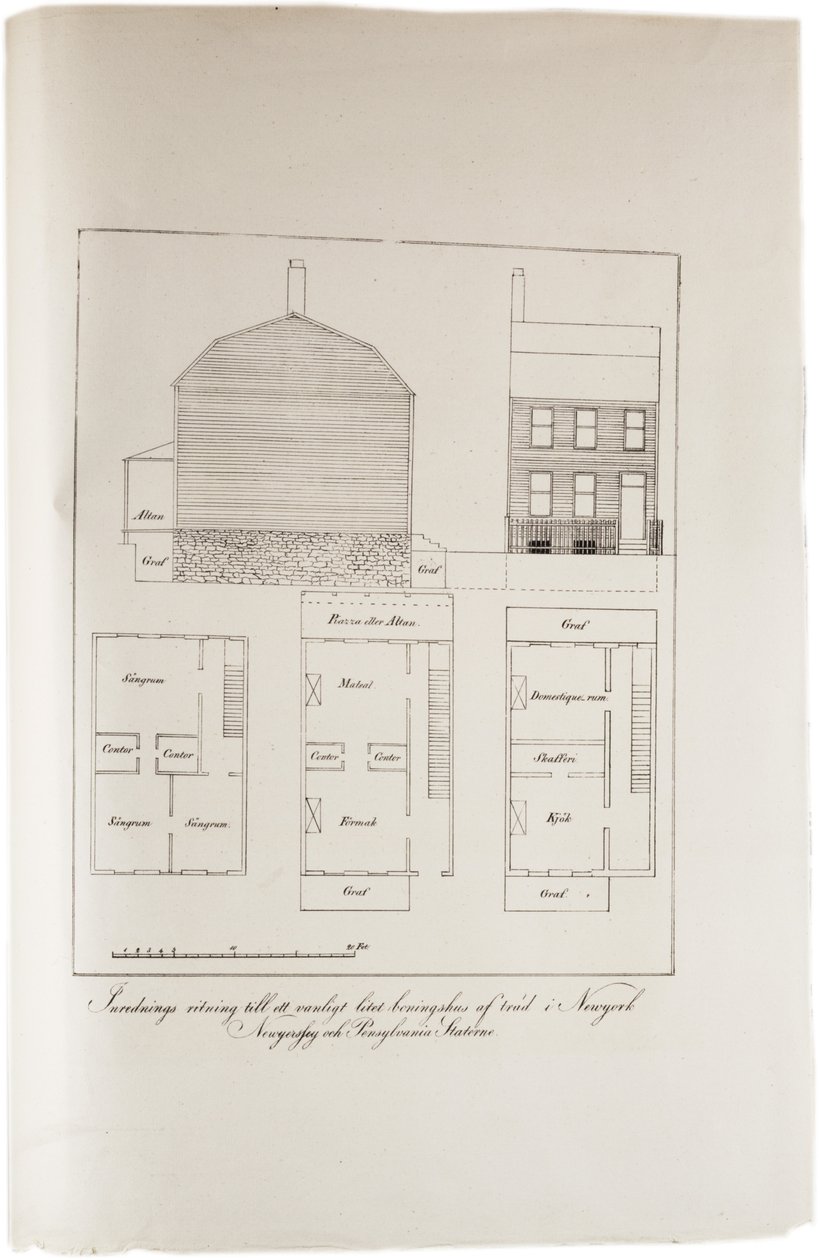 Ontwerp van een typisch New Yorkse woning, uit een Atlas van de Verenigde Staten, 1824 door Axel Leonhard Klinckowström