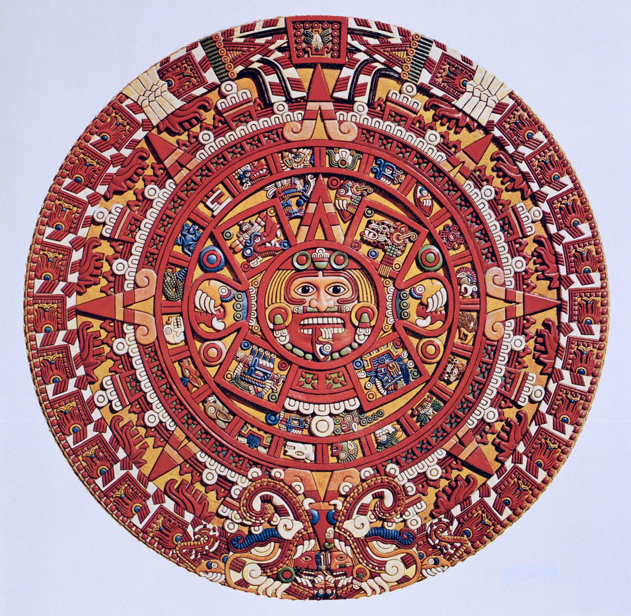 Denkbeeldige reconstructie van een Azteekse zonsteen kalender, Late Post Klassieke Periode door Aztec