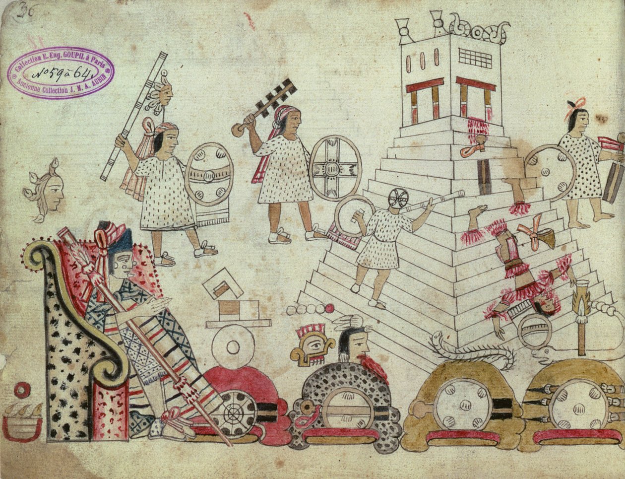 Krijgsgevangenen geofferd aan de zonnegod, uit een Azteeks codex (na de verovering, 1519) door Aztec