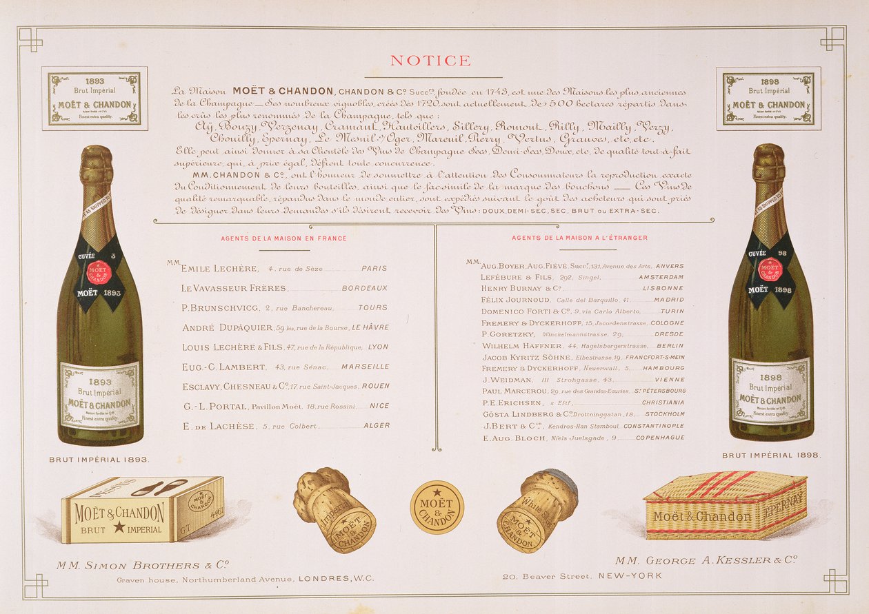Agenten wereldwijd en voorbeelden van verpakkingen, uit Le France Vinicole, uitgegeven door Moet & Chandon, Epernay door B. Arnaud