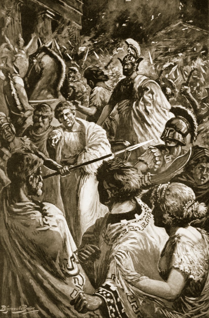 De plundering van Olynthus, 348 v.Chr., illustratie uit 